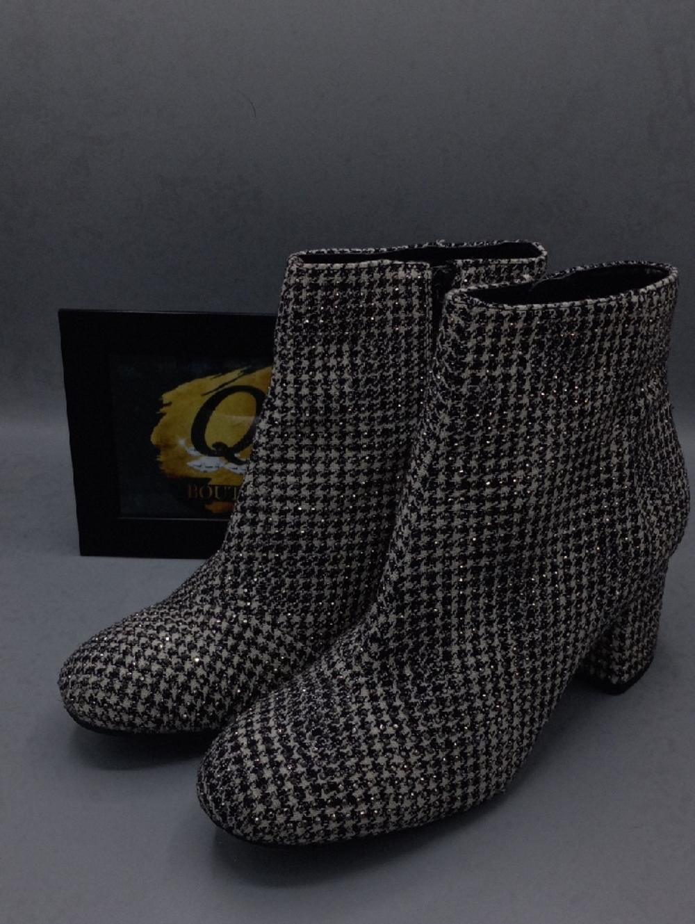 Kelly & Katie Black and White Houndstooth Sparkle Ankle Boots